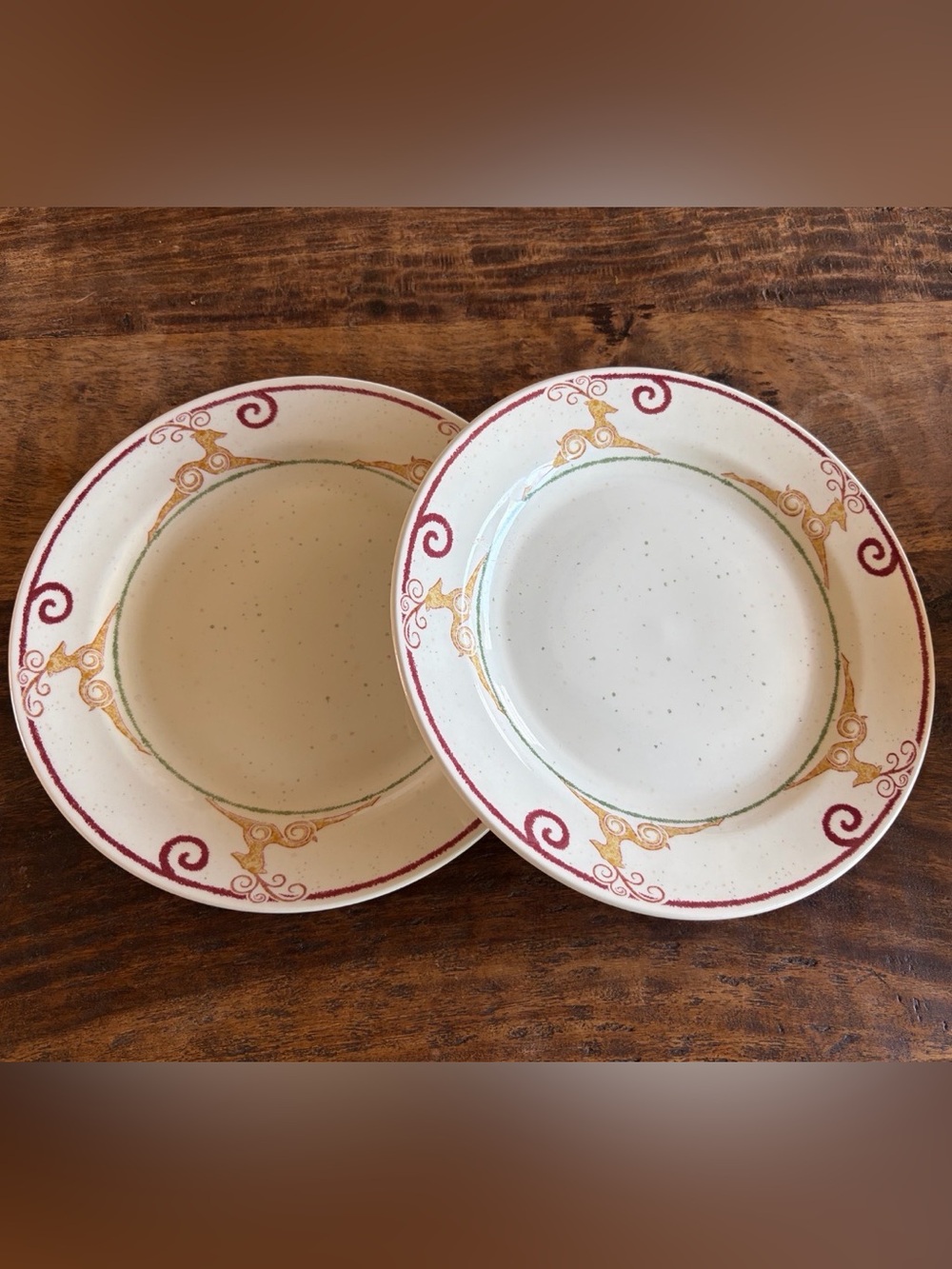 Pier 1 Rustic Reindeer Dinner Plates Set of 2 England Discontinued Vintage
